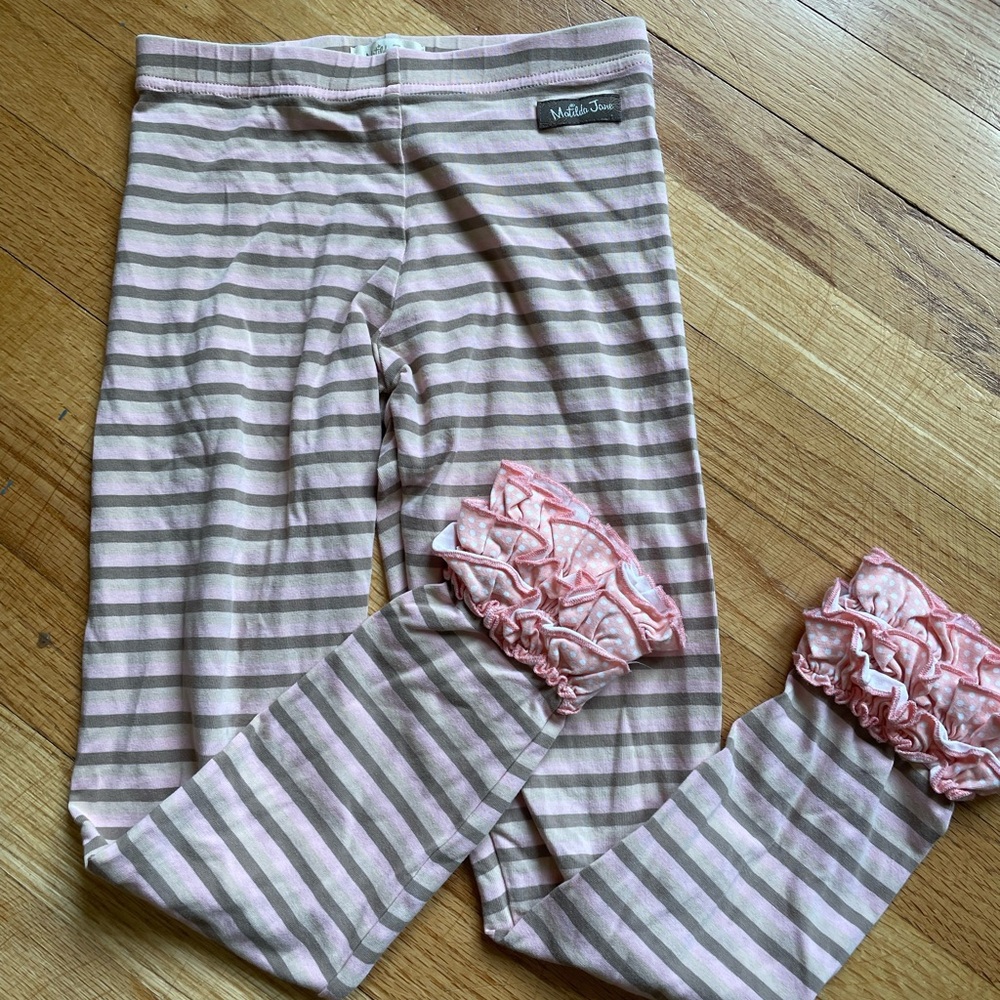 Matilda Jane Pink and Gray Striped Ruffle Leggings